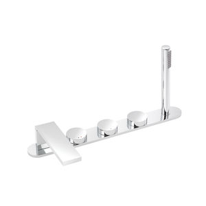 bathtub double-handle mixer tap / deck-mounted / chrome / thermostatic