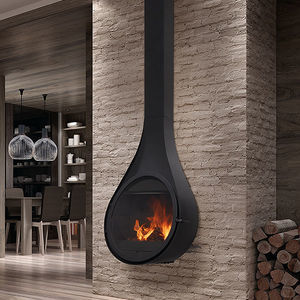 wood-burning fireplace / contemporary / closed hearth / wall-mounted