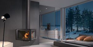 wood-burning fireplace / contemporary / closed hearth / 2-sided