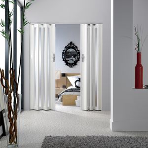 interior door / folding / wooden / semi-glazed