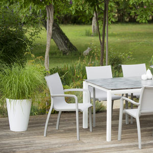 contemporary garden chair / with armrests / stackable / ergonomic