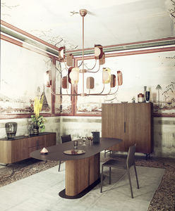 contemporary table / solid wood / walnut / metal