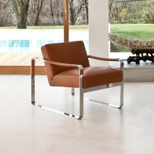 contemporary armchair / fabric / leather / stainless steel