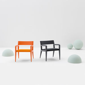 contemporary armchair / fabric / leather / synthetic leather