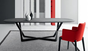 contemporary table / glass / oak / oval