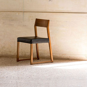 contemporary chair / sled base / upholstered / oak
