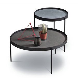 industrial design pedestal table / wooden / metal / concrete