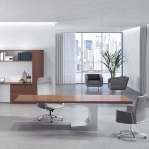 executive desk / wooden / stainless steel / glass