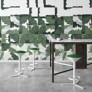 contemporary bar stool / leather / lacquered metal / fabric