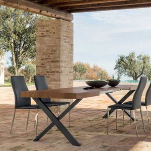 contemporary table / American walnut / metal / rectangular