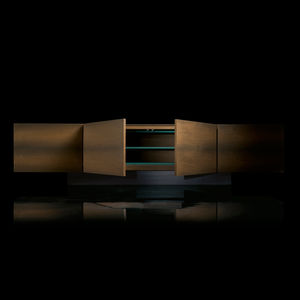 contemporary sideboard / stone / metal / solid wood
