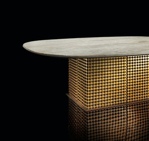 contemporary table / marble / brass / steel