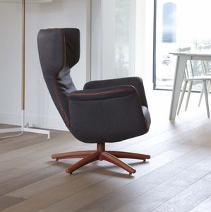 contemporary armchair / leather / fabric / high back