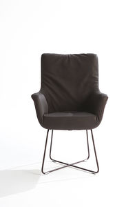 contemporary armchair / leather / sled base / bridge
