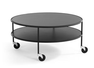 contemporary coffee table / glass / leather / laminate