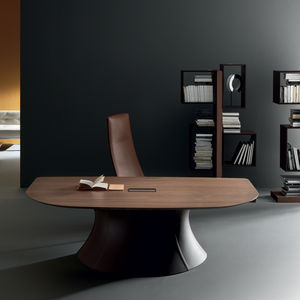 executive desk / wooden / glass / leather