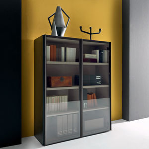 low filing cabinet / tall / wooden / glass