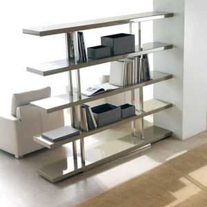 contemporary shelf / lacquered wood / stainless steel