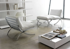 contemporary fireside chair / fabric / leather / steel