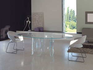 contemporary dining table / glass / tempered glass / oval