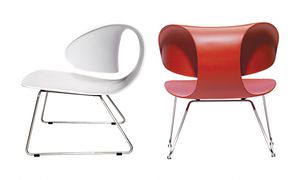 contemporary armchair / polyurethane / stainless steel / sled base
