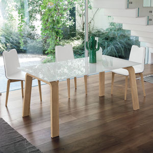 contemporary dining table / MDF / tempered glass / aluminium