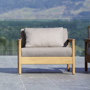 contemporary armchair / fabric / teak / gray