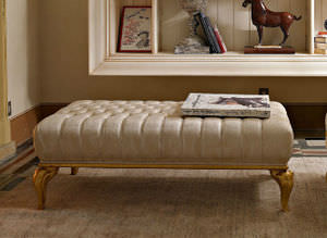 traditional upholstered bench / leather / white
