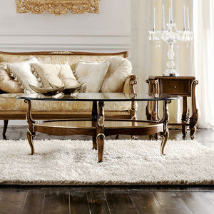classic coffee table / glass / walnut / oval