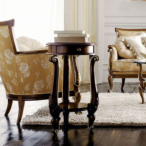 contemporary side table / walnut / round / with drawer