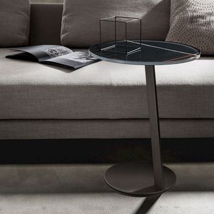 contemporary side table / metal / glossy lacquered wood / matte lacquered wood
