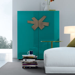 high sideboard / contemporary / lacquered wood / brass