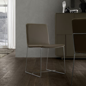 contemporary chair / sled base / upholstered / leather