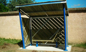 wood and metal shelter for public spaces