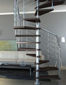 square spiral staircase / wooden steps / metal frame / without risers