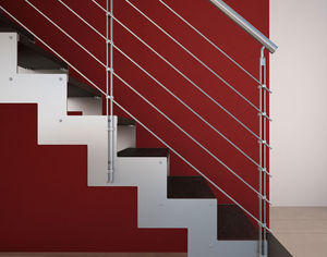 straight staircase / stainless steel frame / wooden steps / lateral stringer