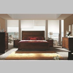 double bed / contemporary / with headboard / wooden