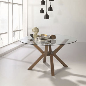 contemporary dining table / wooden / glass / rectangular
