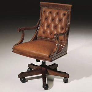 traditional executive chair / wooden / leather / on casters