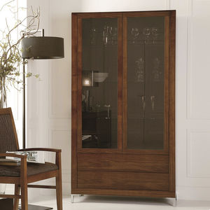 contemporary display case / glass / wooden / metal