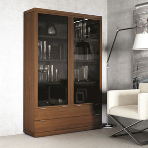 contemporary display case / glass / wooden / metal