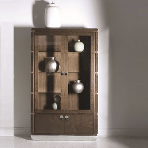 contemporary display case / wooden / metal
