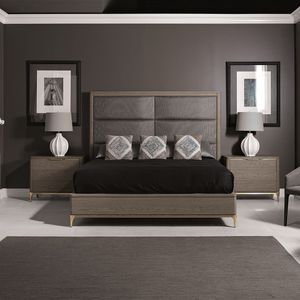 double bed / contemporary / with upholstered headboard / fabric