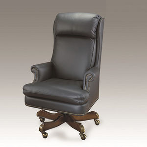 traditional executive chair / leather / wooden / on casters
