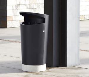 public trash can / aluminum / concrete / with built-in ashtray