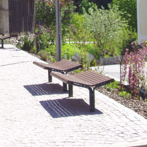 public bench / traditional / galvanized steel / wooden