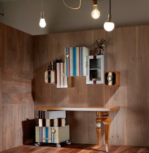 modular shelf / original design / wooden / lacquered wood