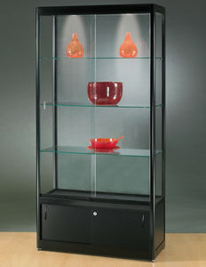 contemporary display case / glass / wooden / aluminum