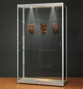 contemporary display case / glass / wooden / anodized aluminum