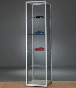 contemporary display case / glass / wooden / anodized aluminum